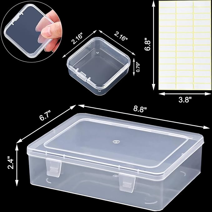 Bead Organizer Box, 90pcs Small Clear Plastic Storage Containers, Craft Storage Box Features Hinged Lid and Labels, Mini Boxes for Bracelets, Jewelry, Diamonds, Clay Beads, Screws, Seeds, Small Parts