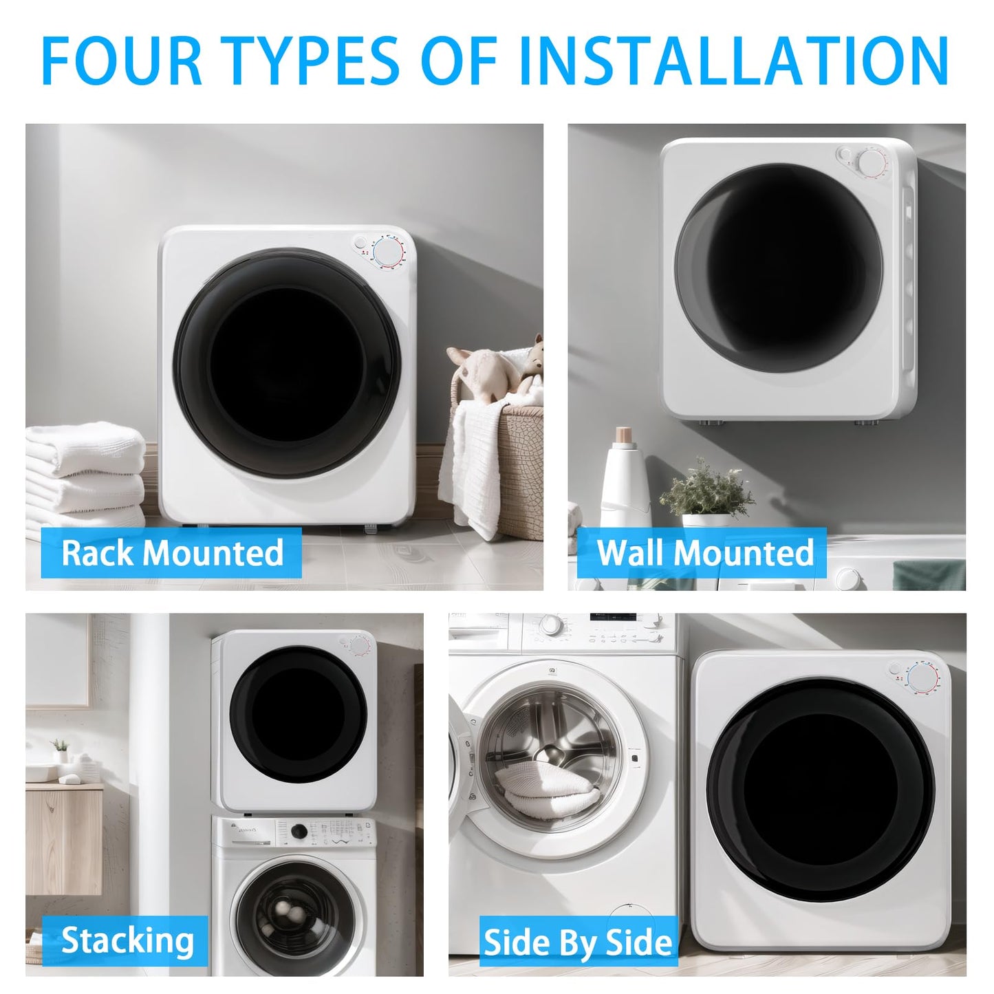 Stopsad 1.6 Cu.Ft Portable Clothes Dryer, 800W Fast Drying Front Load Laundry Dryer with 5 Mode, Mini Electric Clothing Dryer with Stainless Steel Tub, Compact Machine for Apartment, Home, Dorm