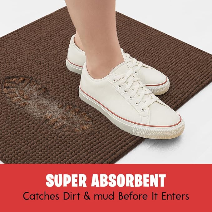 MudGuard Mat™ Dog Door Mat for Muddy Paws, Super Absorbent Microfiber, Non-Slip Indoor Mat, Quick Dry Chenille Mud Mat for Dogs & Entryway, Washable, Choco 16" x 24"