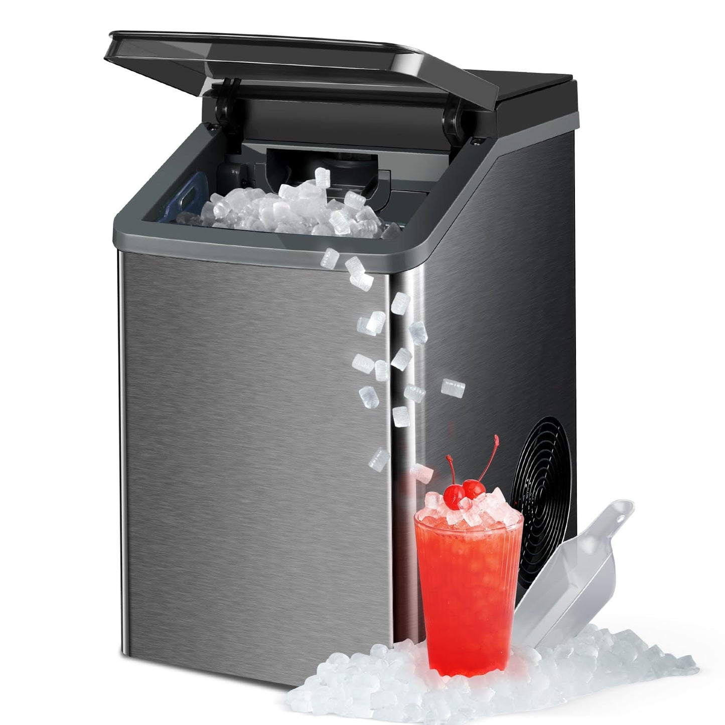 Gevi KNOVA Nugget Ice Maker Countertop, Fast 40lbs/24H Self-Cleaning Portable Sonic Pebble Ice Machine, Stainless Steel Sonic Ice Maker for Home Kitchen, Office,Gray