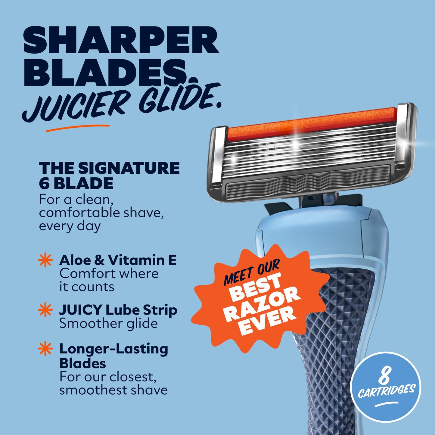 Dollar Shave Club | 6 Blade Razor Refills (8 Pack) | 6 Stainless Steel Blades for a Close & Comfortable Shave