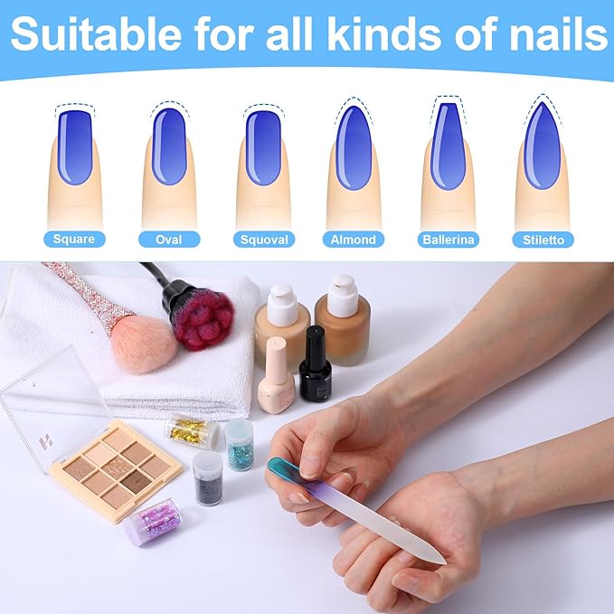 4 Pcs Glass Nail File and Cuticle Pusher Set, Gradient Blue Double Sided Crystal Nail Buffers for Natural Nails and Acrylic Nails Manicure Pedicure Tools