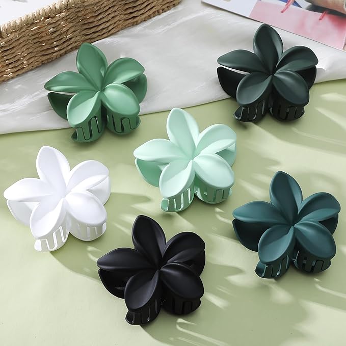 Flower Hair Clips for Women 6 Pcs Hawaiian Large Claw Clips Plumeria Medium Hair Claw Clips for Thick Thin Hair Hibiscus Tropical Beach Hair Accessories for Women Girls and Girls (Green)