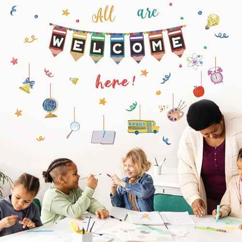 Welcome Back to School Wall Decals,Classroom Window Clings,First Day of School Window Stickers,Welcome to Our Classroom Wall Stickers for Students Teachers Nursery Preschool Kid's Room Playroom