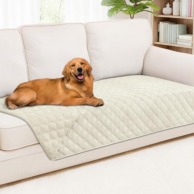 Smiry Waterproof Dog Bed Cover Pet Blanket, Soft Washable Dog Blanket for Furniture Bed Couch Sofa Reversible, Checkered (40"x70", Beige/Beige)