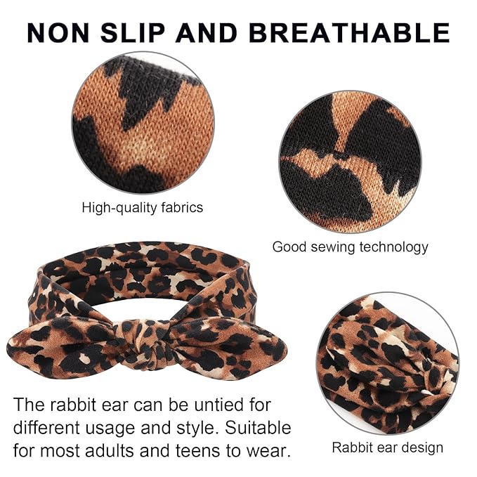 DRESHOW 8 Pack Headbands for Women Bow Knotted Hair Band Facial Cloth Rabbit Ears Running Sport Elastic Hair Wrap