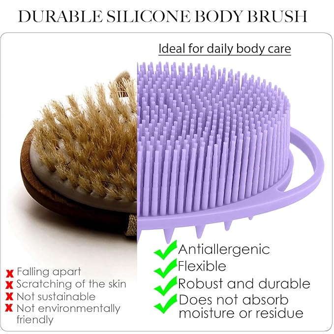 Silicone Body Scrubber Ã¢ÂÂ Silicone Loofah for Shower, Set of 2 Soft Dual-Sided Exfoliating Body Bath Shower Scrubber Loofah Brush Easy-to-Clean for Sensitive Kids Women Men All Kinds of Skin
