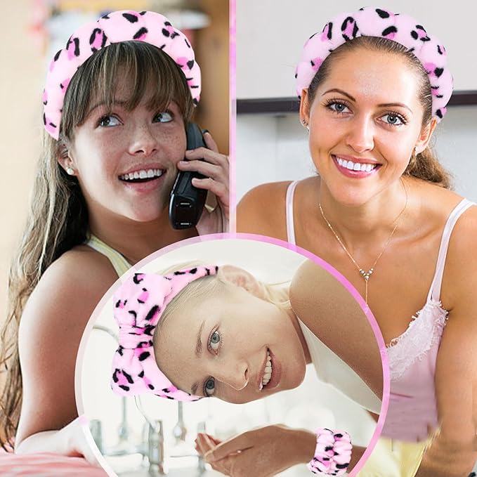 6 Pcs Terry Cloth Headbands and Wristbands - Sponge Puffy Headband for Skincare, Makeup Removal, and Shower
