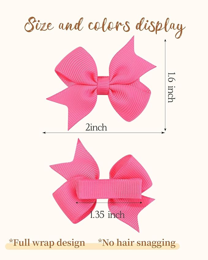 doboi 80PCS 2'' Baby Girls Fully Lined Grosgrain Boutique Solid Color Ribbon Mini Hair Bows Clips for Teens Infants Kids Toddlers Newborn Children Set of 40 Pairs