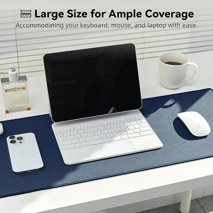 Waterproof Large Gaming Mouse Pad with Durable Stitched Edges, Non-Slip Rubber Base, Grainy Jacquard Mouse Mat Desk Pad for Home Office Gaming, 35.4''x15.7''x0.12'', Matte Navy Blue