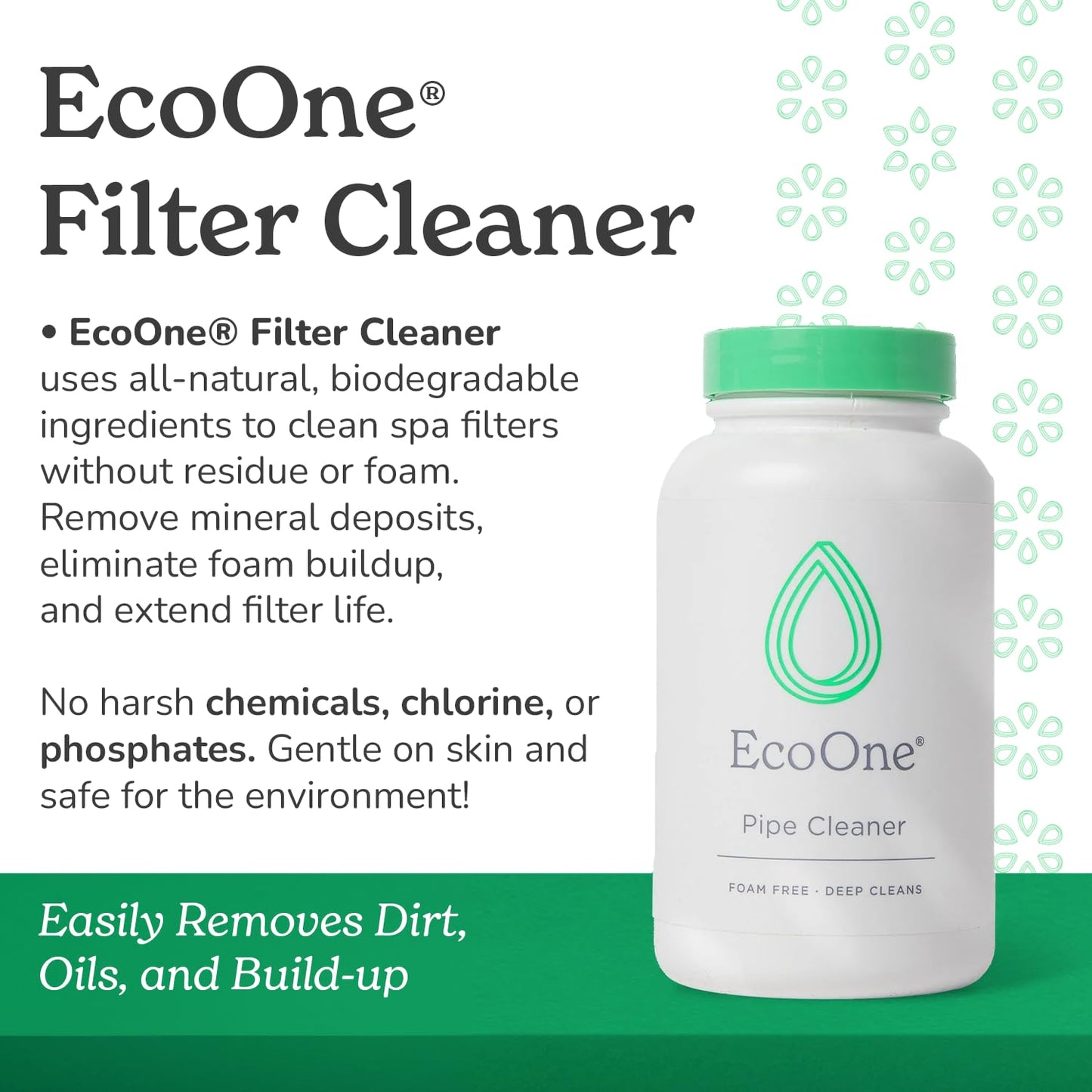 ecoone Filter Cleaner All-Natural Spa & Hot Tub Filter Cleaner | Foam-Free, Chlorine-Free, & Phosphate-Free Spa Filter Cleaner | Prolongs Filter Life and Leaves No Residue, 8 Oz