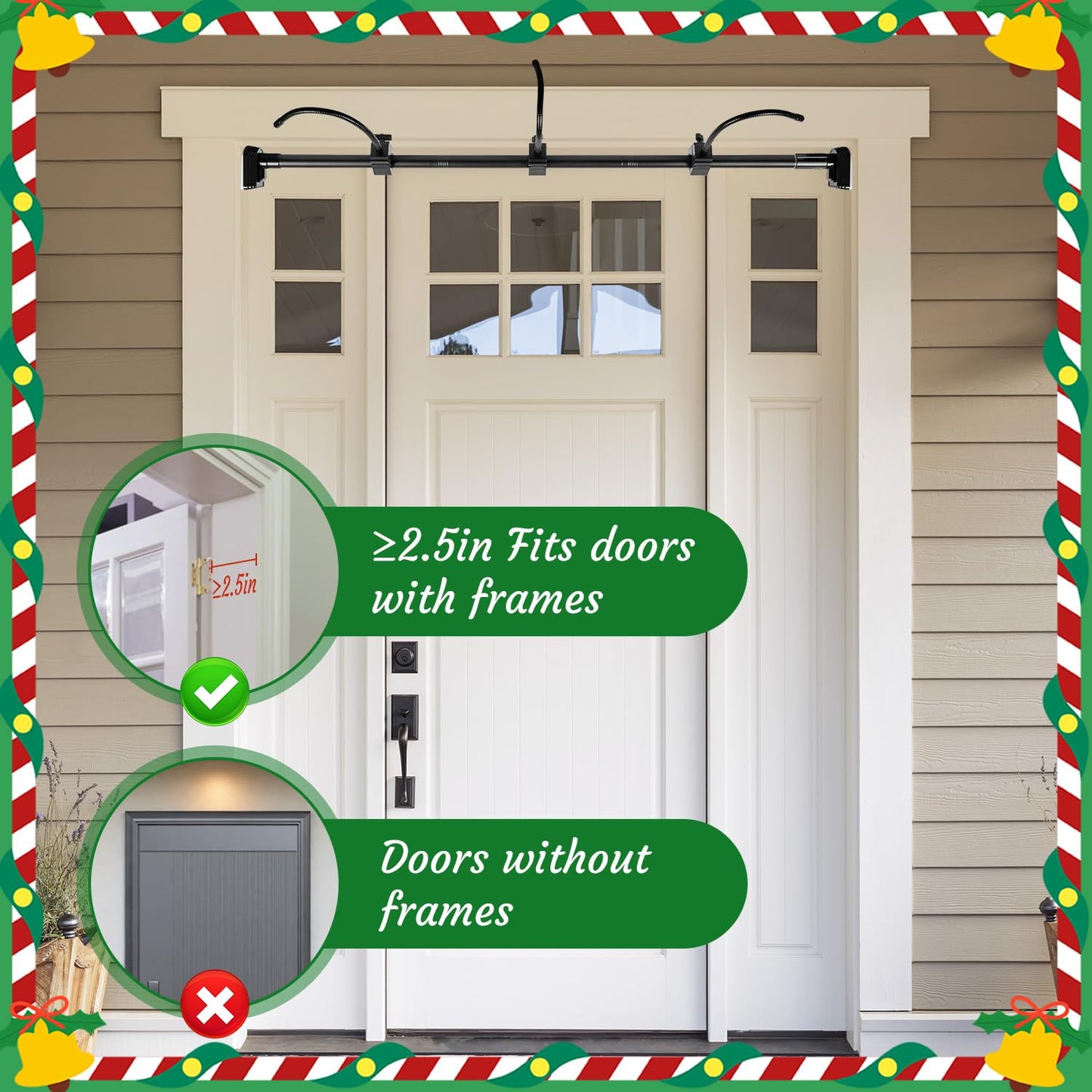 Garland Hanger for Front Door Frame, Adjustable Fits 18"-80" Doors（Large），Heavy-Duty Christmas Halloween Decoration Holder for Wreaths, Lights & More | No Screws, Drilling, Glue-Damage-Free