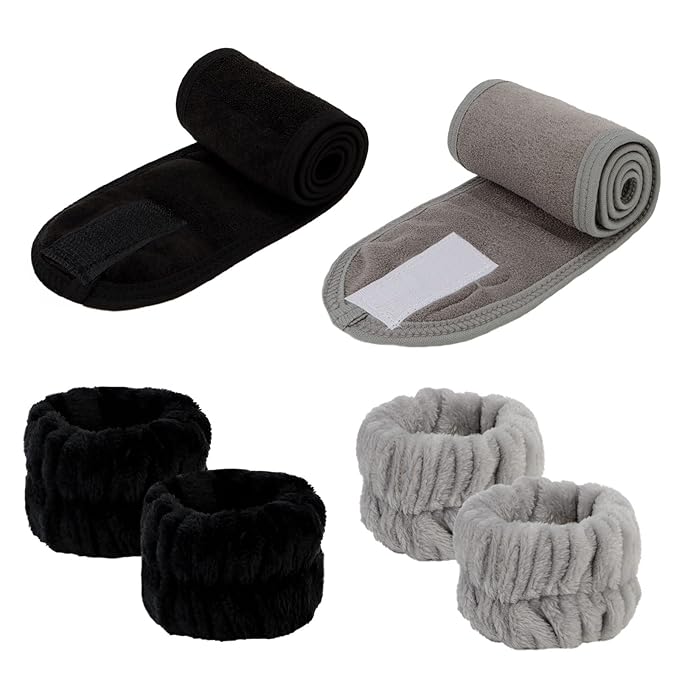 6Pcs Spa Headbands and Wrist Washbands Set, Makeup Headbands, Skincare Face Towel Wristbands for Women