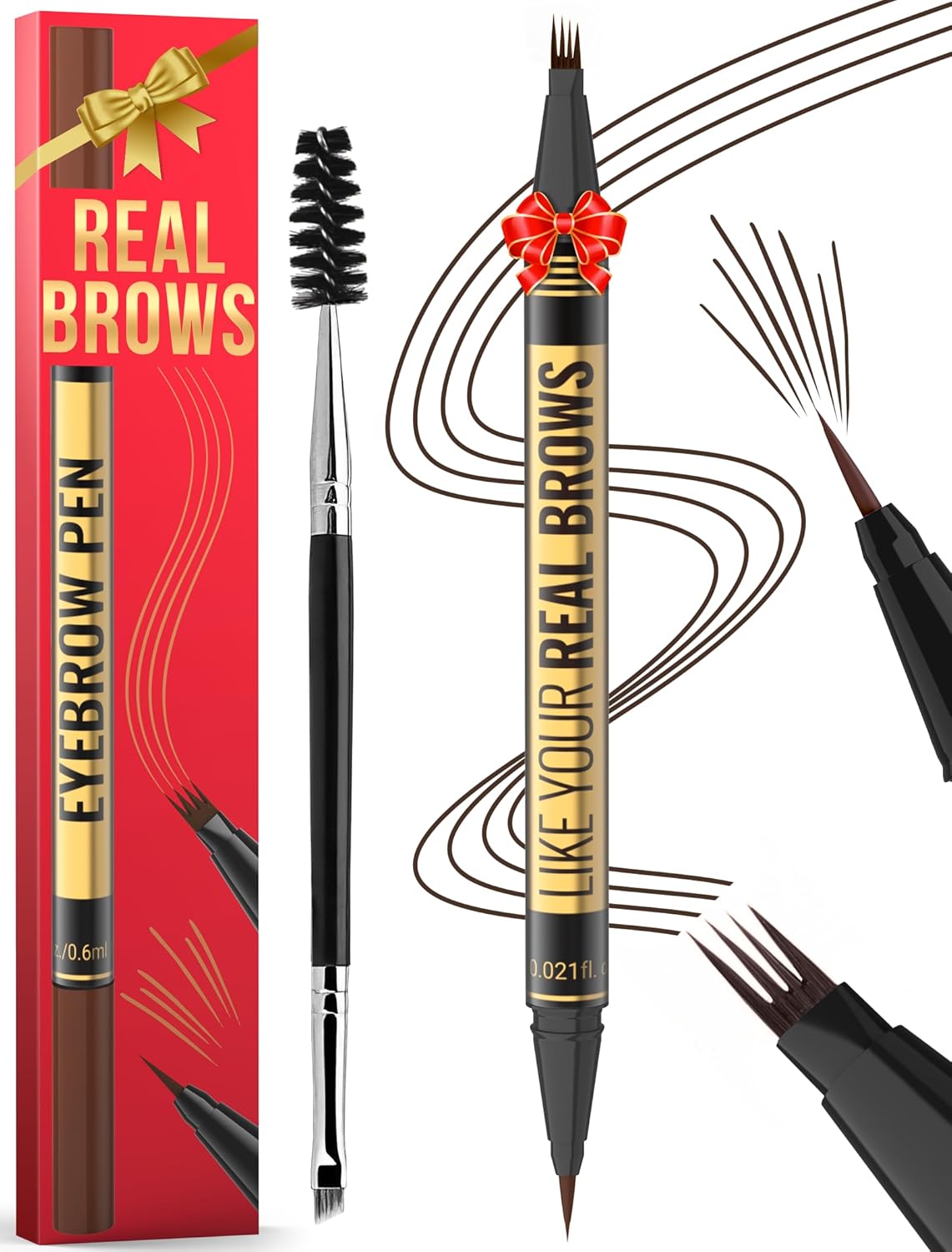 Eyebrow Pen - Microblading eyebrow pencil with Micro-Fork Tip & Precision Tip for Natural Brows, Eyebrow Pencils for Women, Dual-Ended Brow Brush, Waterproof, Dark Brown