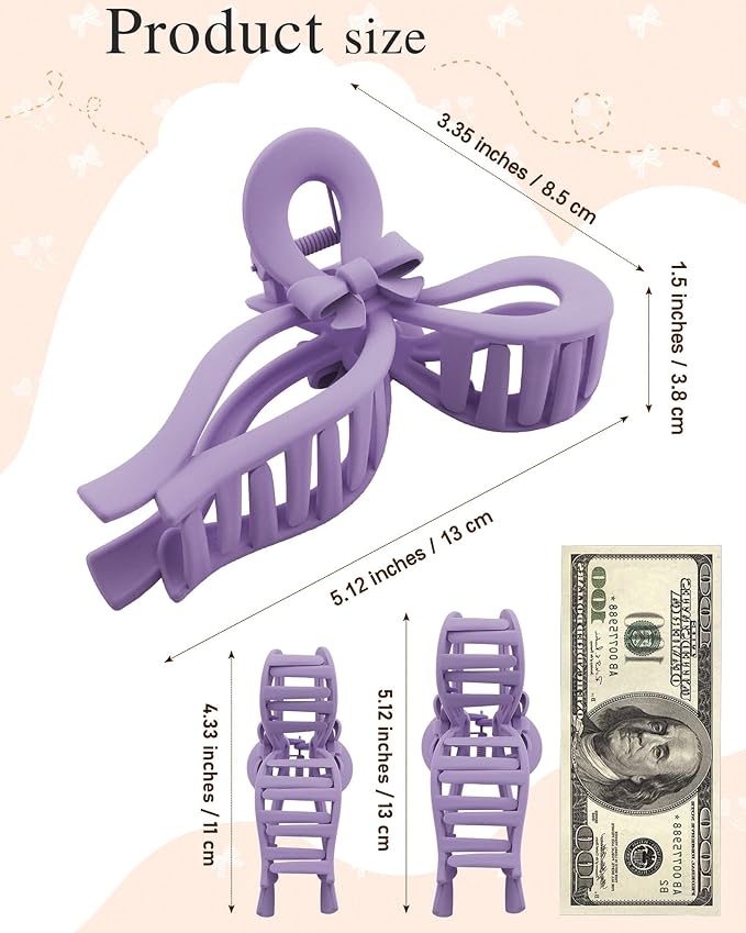 4 PCS Bow Hair Clips for Women Bow Claw Clip 5" Extra Large Hair Claw Clips for Thick and Long Hair Cute Bows Big Clip