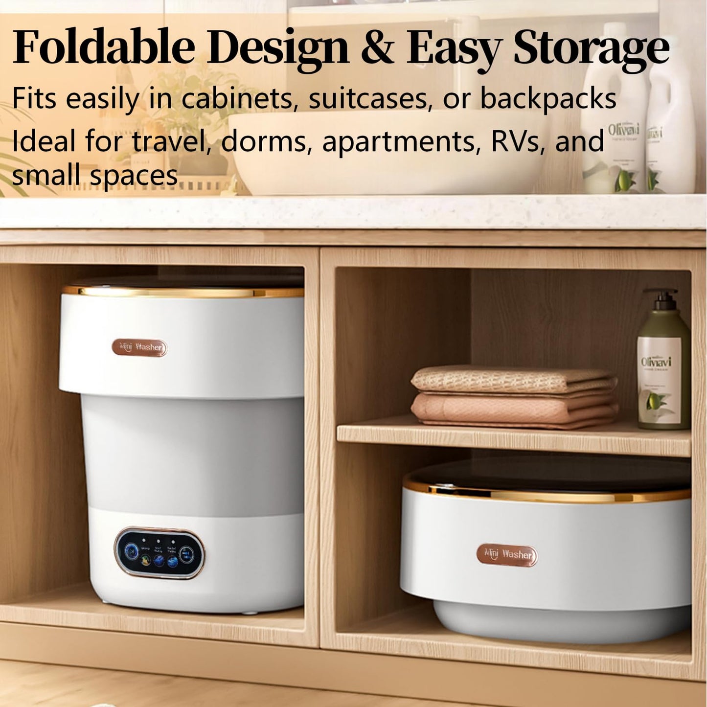 LumenOrbit Portable Washing Machine with Spin Basket, Upgraded 16L Foldable Mini Washer【5-Min Wash・3-Min Spin・1-Year Manufacturer Warranty】Small Washing Machine for Travel, Dorms, RVs, Camping (Gray)