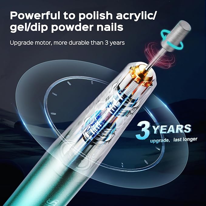 COSLUS C40 Electric Nail Drill File Professional: for Acrylic Gel Dip Powder Nails Portable Nail Machine Kit Manicure Pedicure Tools Polishing Set with Nail Drill Bits Sanding Bands Blue