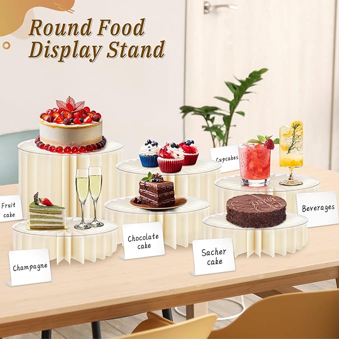 6Pcs Buffet Risers, Food Risers for Table, Foldable Cake Display Stands, Tall Cardboard Cupcakes Stand for Show Catering Desserts Jewelry Wedding Birthday Party Decoration (White)