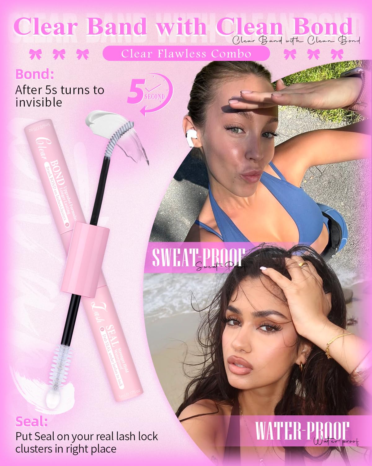 Wispy Lash Clusters Kit Venus Invisible Band Eyelash Clusters 8-16mm Lash Extension Kit Natural Lashes Clusters Eyelash Extension Kit with Thin Band Lash Cluster Clear Lash Glue and Tweezers by Wtvane