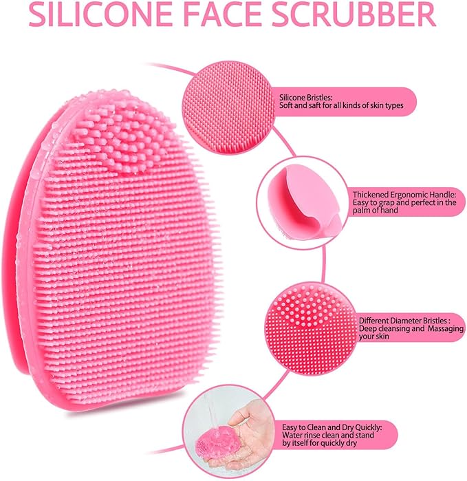 Silicone Face Scrubber,Face Scrubber,2pcs Facial Cleansing Brush,Facial Washing Brush for Deep Clean Pore Cleansing Blackhead Remover Scrubbing Brushes for All Kinds of Skins (Green+Pink)