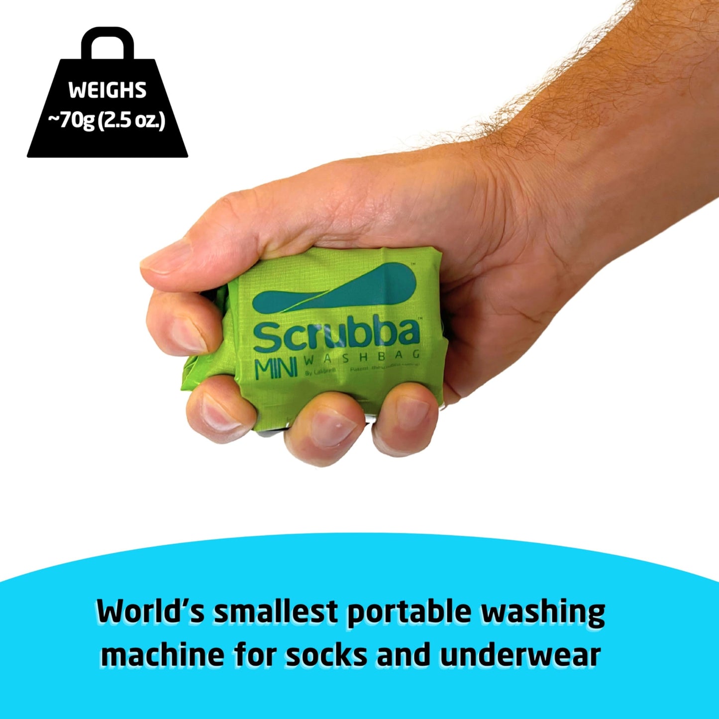 Scrubba MINI Wash Bag - Ultra-Compact Portable Washing Machine - Pocket-Size Clothes Washer for Travel, Camping & Hiking - Dry Bag & Laundry Essentials - Use with Detergent or Hand Soap - 3.0 oz.