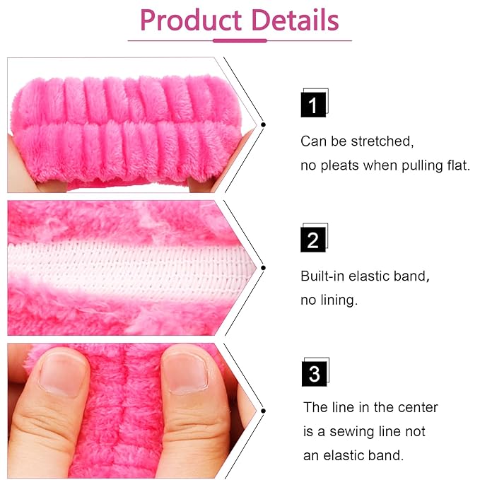 VELSCRUN Spa Headband, Makeup Face Wash Skincare Headbands, Bow Hair Band Party Favors for Washing Face, Stocking Stuffers For Women Teen Girls Christmas Gifts Hair Accessories Hot Pink