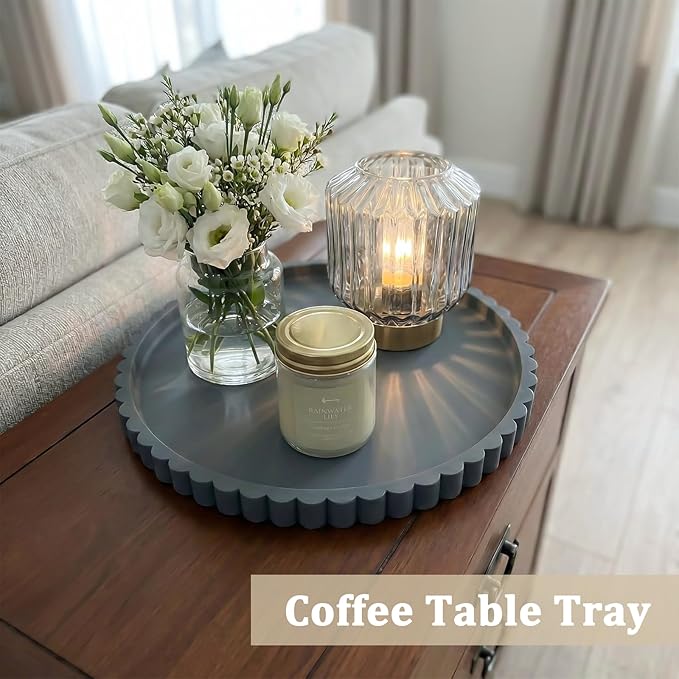 Silicone Bathroom Vanity Tray, Modern Round Decorative Tray for Countertop, Waterproof & Unbreakable Cosmetic Perfume Organizer, Extra-Thick & Sturdy, Easy to Clean Candle Tray (Dark Grey, 10 inch)