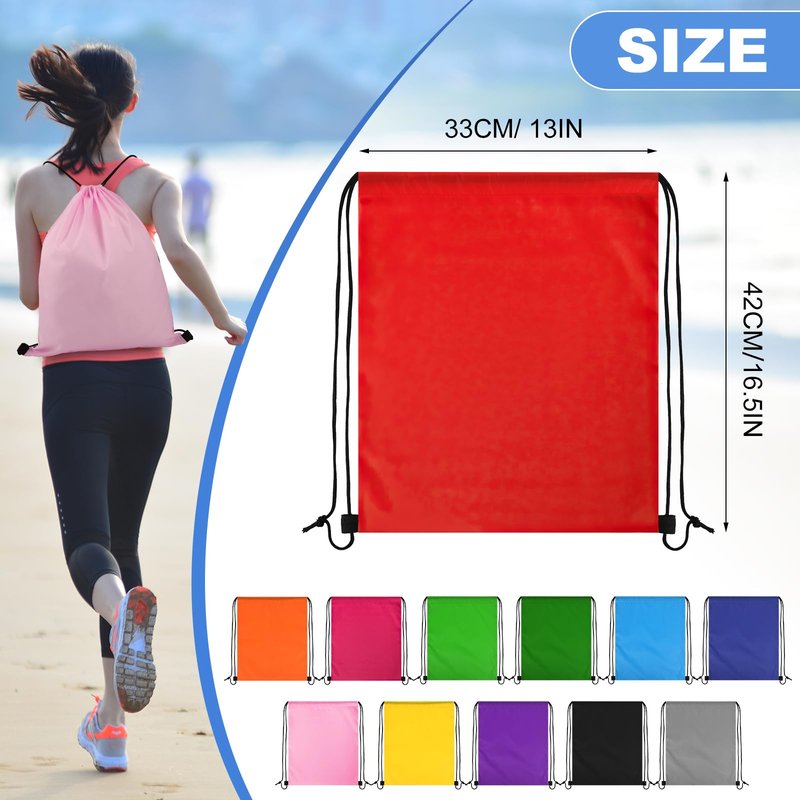 Dntorx 12 Colors Drawstring Backpacks Bulk, Drawstring Bags DIY Waterproof Nylon Cinch Bags for Sports, Gym, Travel, Swimming, Beach, Men&Women, Lightweight, Reusable