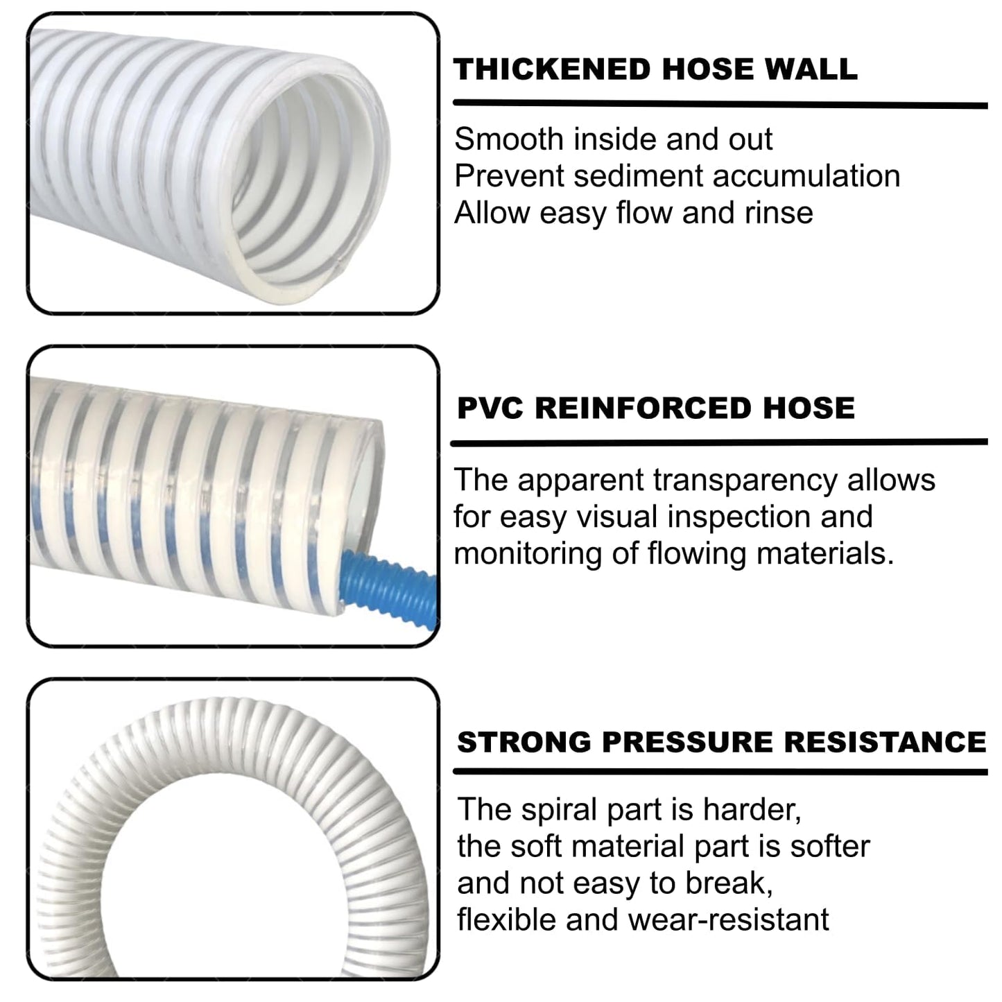 1 1/2 "-12 Ft Pool Filter Pump Connection Hose Premium Kink Free PVC Swimming Replacement Tube for Above Ground Pools, Includes 2 Hose Clamps and Can Be Cut as Needed