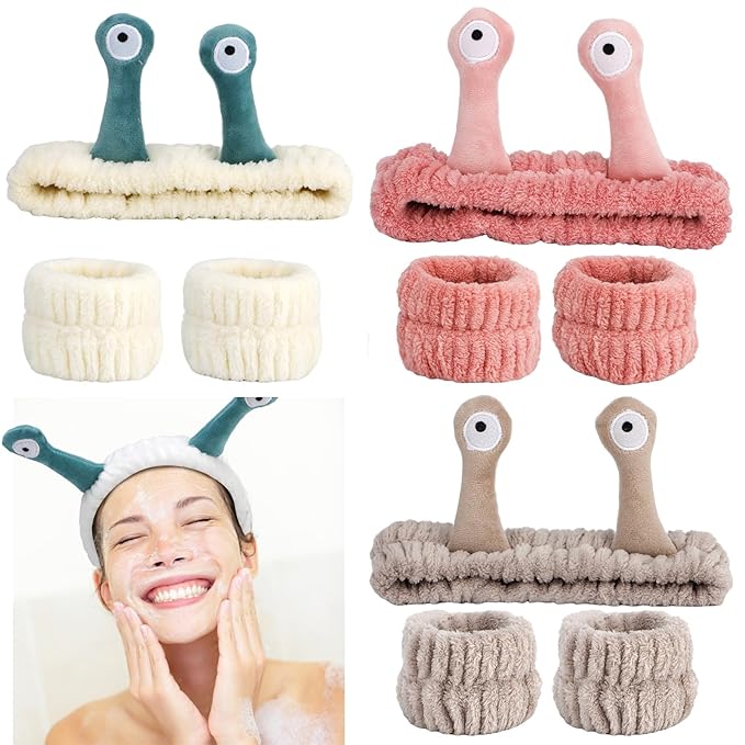 Canitor Snail Spa Headband Wrist Bands for Washing Face Makeup Skincare Cute Animal Monster Cute Funny Gifts for Women Girls Preppy Teen Weird Stuff Trendy