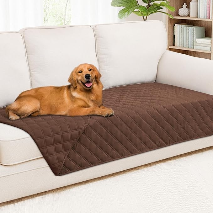 Smiry Waterproof Dog Bed Cover Pet Blanket, Soft Washable Dog Blanket for Furniture Bed Couch Sofa Reversible, Checkered (40"x70", Brown/Brown)
