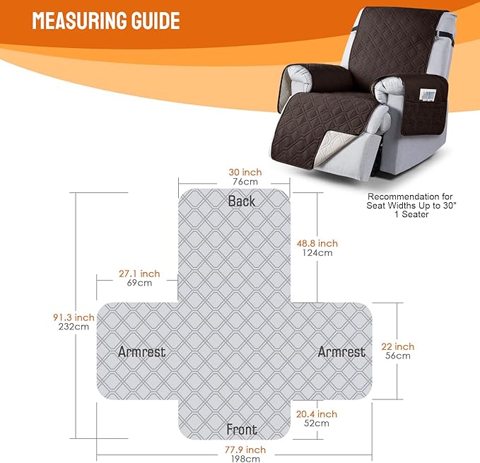 VANSOFY 100% Waterproof Recliner Chair Covers, Recliner Cover Non-Slip Dog Chair Cover Furniture Protector Washable Slipcover with Pocket, Elastic Straps for Pets, Dogs(Chocolate, 30")