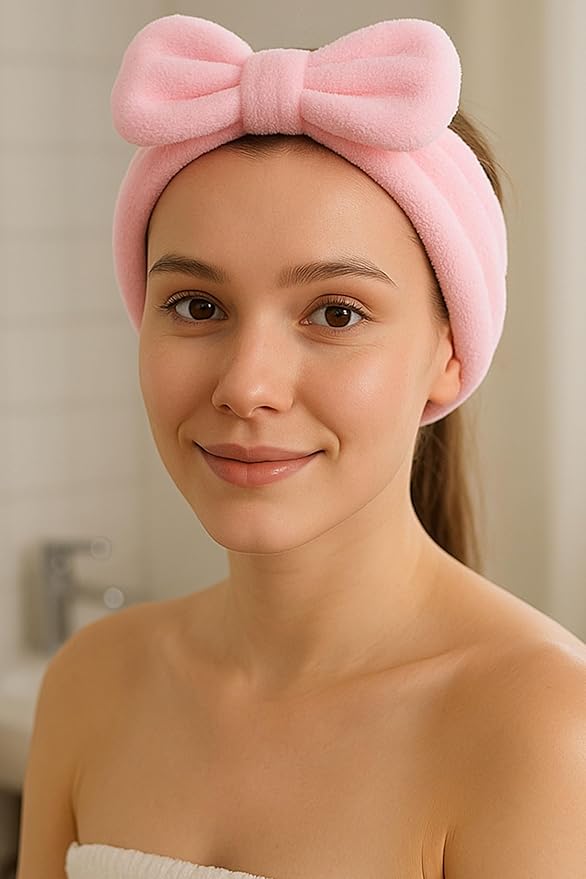 5-Piece Spa Gift Set Ã¢ÂÂ Pink Facial Headband, Hair Clip & Wristbands, One-Size Skincare Accessories for Makeup, Face Washing & Self-Care