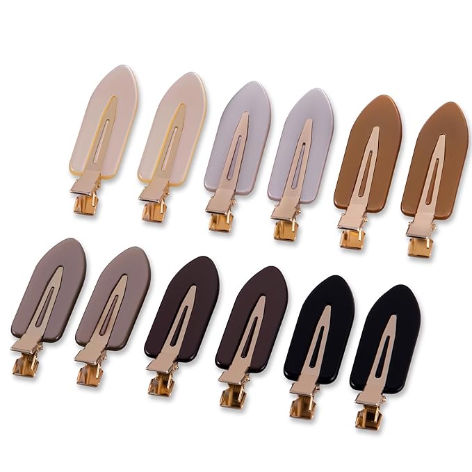 No Crease Creaseless No Bend Hair Clips For Styling Non Slip Flat Clips For Makeup Hair Accessories For Women,Black Multiple Brown,12 PCS