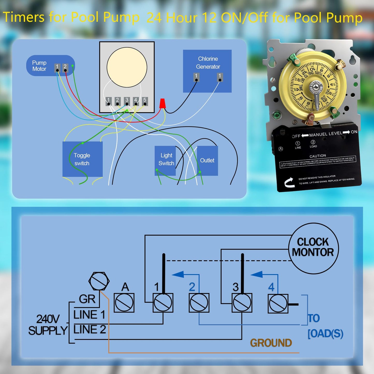 T101M Pool Timer Mechanism Only, Pool Pump Timer, 120V 2HP SPST 40A Time Switch, 24 Hour 12 ON/Off for Pool Pump, Heavy-Duty Mechanical Time Switches,Time Switch Mechanism Only, 5 Years Warranty
