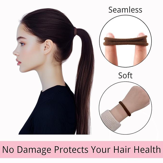 LuSeren 120 Pcs No Damage Hair Ties for Thick Hair, Large Soft Seamless Nylon Hair Elastics for Women, Ponytail Holders, Hair Accessories Ã¢ÂÂ Neutral Colors