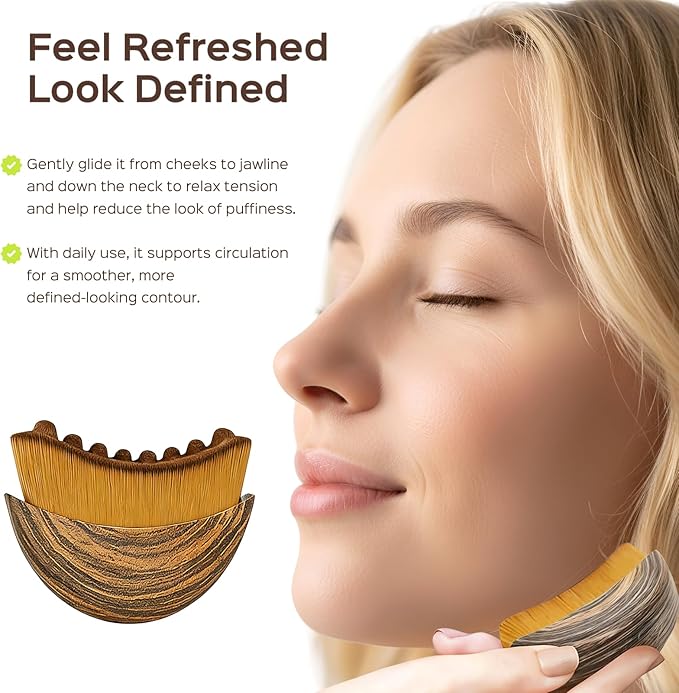 1PCS Lymphatic Contour Face Brush for Lymphatic Drainage Massager Tool for Face & Neck Lifting, Gua Sha Brush, Jawline Chin Sculpting, Dry Brushing, Curved Ergonomic Design(Brown, 1PCS)