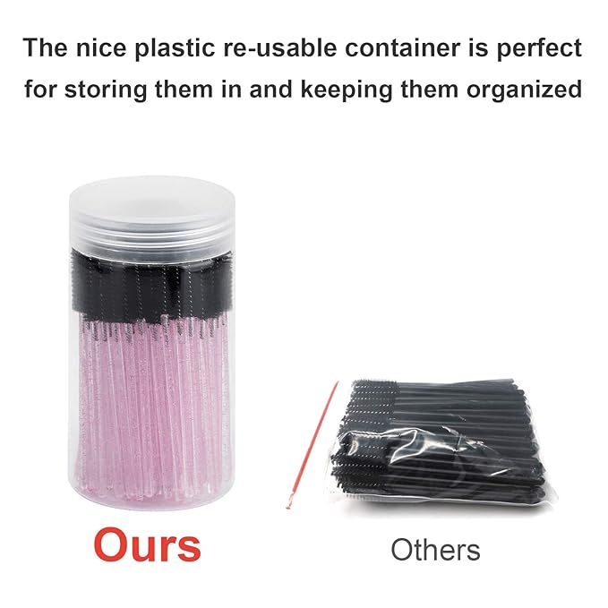 CHEFBEE 100PCS Disposable Eyelash Brush, Mascara Wands Makeup Brushes Applicators Kits for Eyelash Extensions and Eyebrow with Container (Pink Black)