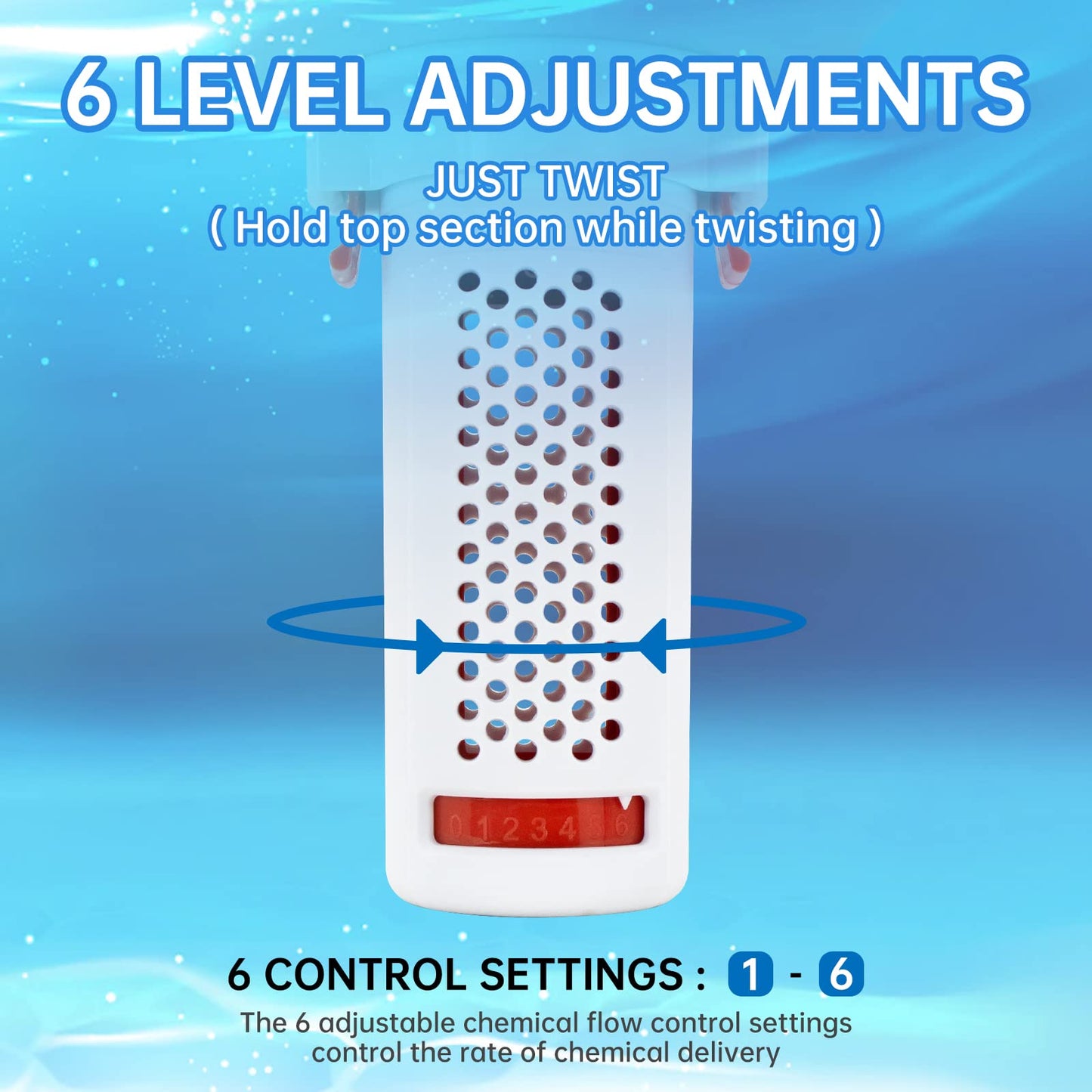b&h Pool Chlorine Dispenser for 1 Inch Tablets Only - Mini Floating Chlorine Floater, Spa, Tub & Small Pool Bromine Holder, 6 Flow Level Control Settings, White
