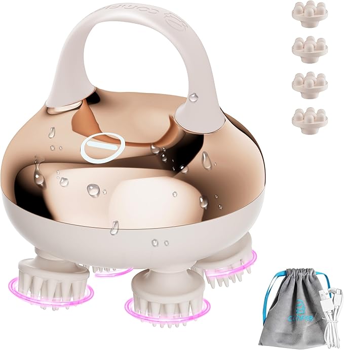 COMFIER Scalp Massager Head with 8 Claws,3 kneading Modes,Waterproof Hair Massage for Deep Cleansing,Cordless Body Cat Head Scratcher,Gifts for Women,Men