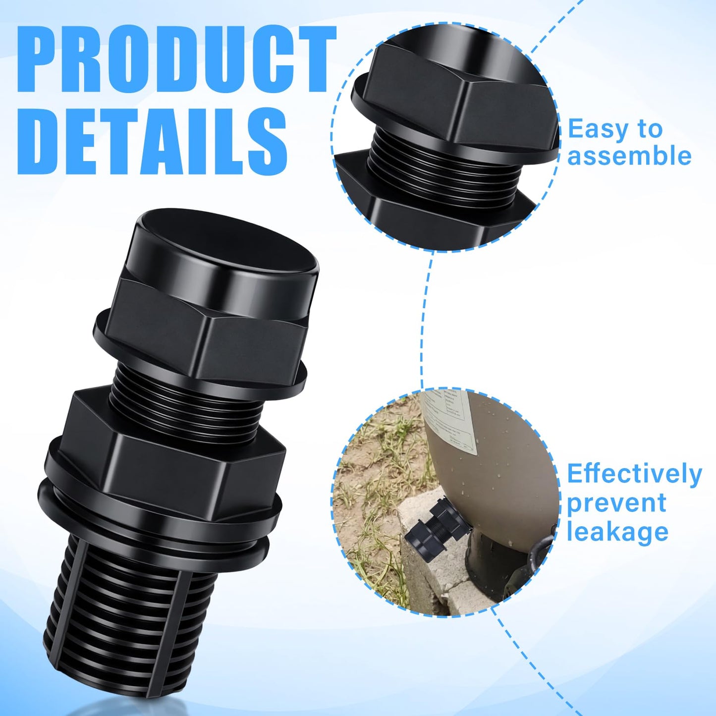 Chicmount 2 Pcs Plastic Drain Plugs and Seal Ring Set Replacement Drain Plug and Seal for Sand Filter Systems with 12 and 14 Inch Tanks (Black)