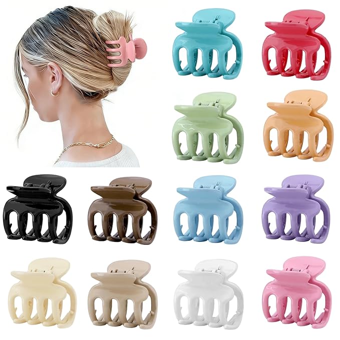 12Pcs Hair Clips for Women 1.8 Inch Small Claw Clips for Thin Hair Medium Hair Claw Clips for Thick Hair Accessories for Women Girls (Gloss Colorful)
