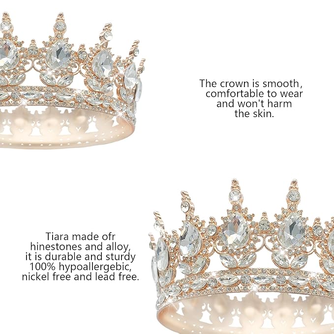 YOUlDIANZI Queen Crown Rhinestone Wedding Crowns and Tiaras for Women Costume Party Hair Accessories Princess Birthday Crown Crystal Bridal Crowns