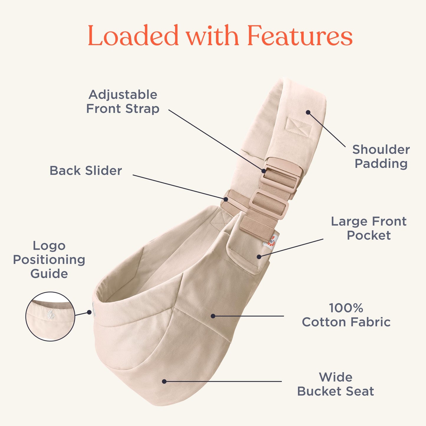 Ergobaby Upsie Sling Baby Carrier for Babies and Toddlers 6-48 Months (17-45 lbs) - 2-Position Ergonomic Baby Carrier with Front Storage Pocket, Hip-Healthy Positioning - Natural Beige