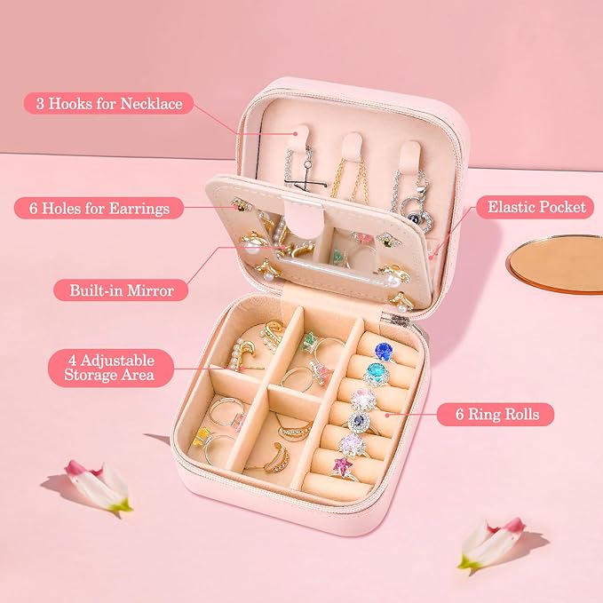Mom Gifts for Women from Daughter Son, Travel Jewelry Case Box Organizer Personalized Gifts for Mom Wife Women, Gift for Friend Sister Grandma Aunt, Initial T