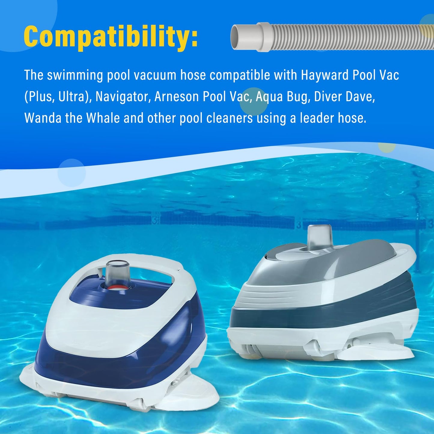 GRONGU Pool Vacuum Leader Hose V532LG - Compatible with Hayward Pool Vac (Plus, Ultra), Navigator, Arneson, Aqua Bug, Diver Dave, Wanda the Whale - 46 in Suction Cleaner Hose