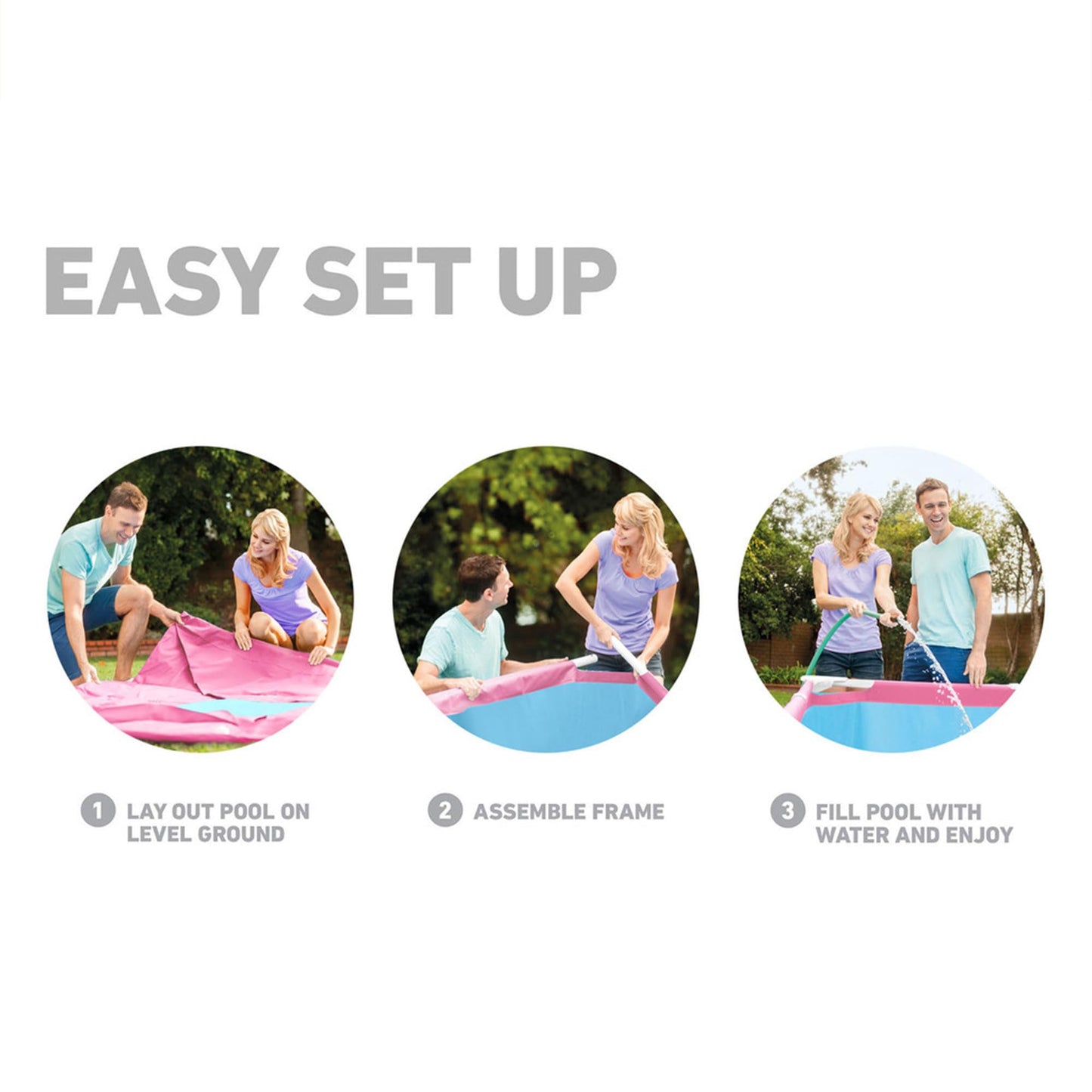 Intex 28290EH 8 Feet by 30 Inches Easy to Assemble Large Round Metal Frame Above Ground Swimming Pool with Dual Suction Outlet Fittings, Pink