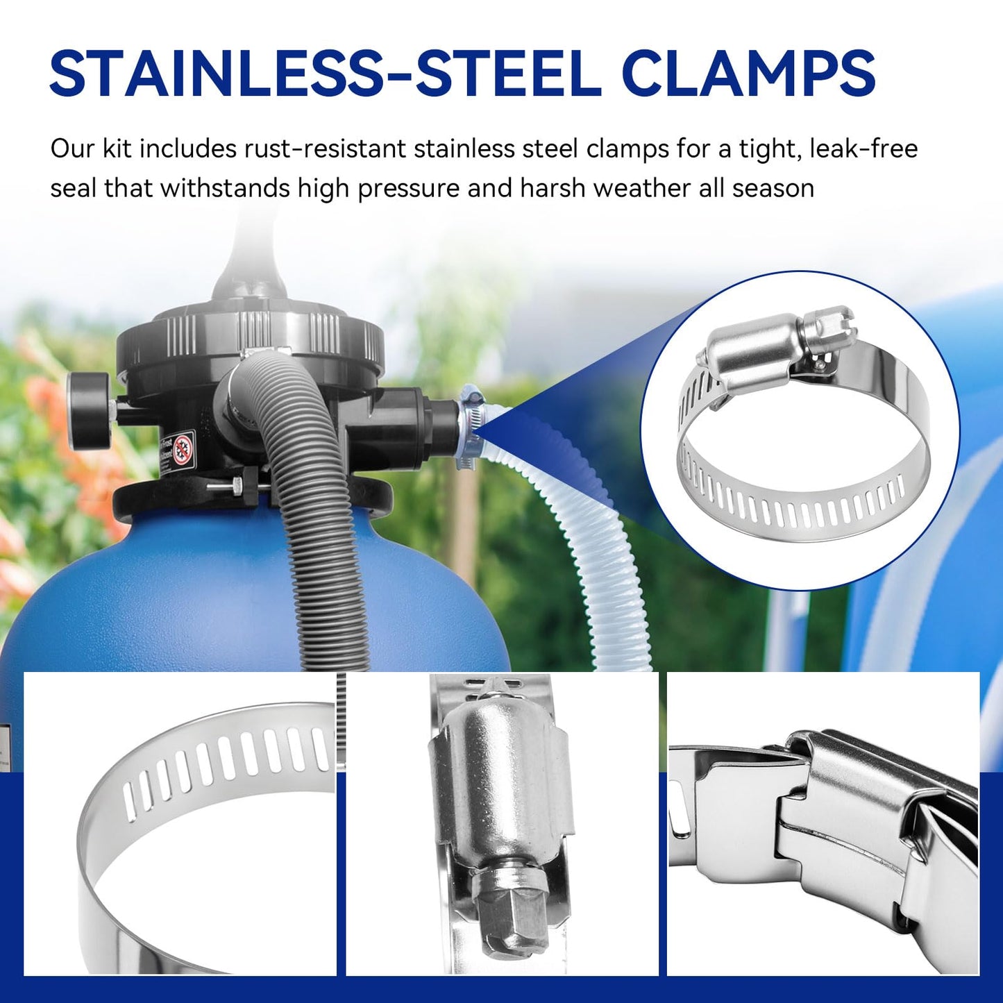 Pool Hoses for Above Ground Pools 1.5" Diameter x 59" Long, 2 Pack 1.5 Inch Above Ground Pool Hose Replacement Compatible with Intex Coleman Surface Skimmer, Filter Pump Hose, with 4 Metal Clamps