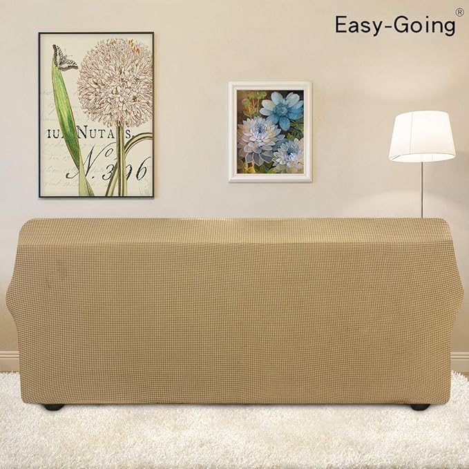 Easy-Going Stretch Oversized Sofa Slipcover 1-Piece Sofa Cover Furniture Protector Couch Soft with Elastic Bottom for Kids, Polyester Spandex Jacquard Fabric Small Checks Golden