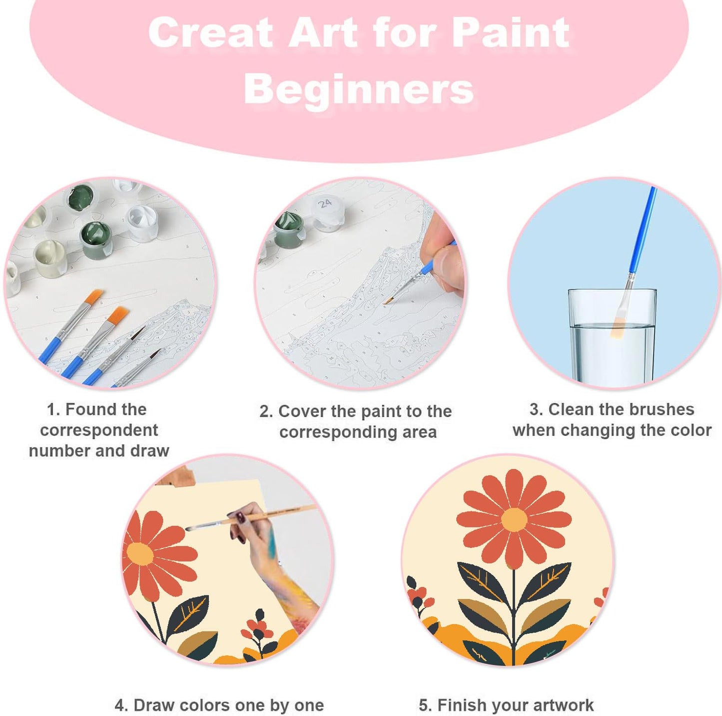 4 Pack Framed Paint by Numbers Kit for Kids & Adults Beginners, Easy Sunset Landscape Paint by Numbers Kits with Canvas Paints Brushes, Acrylic Oil Painting Arts and Crafts for Wall Decor 8 x 8 Inch